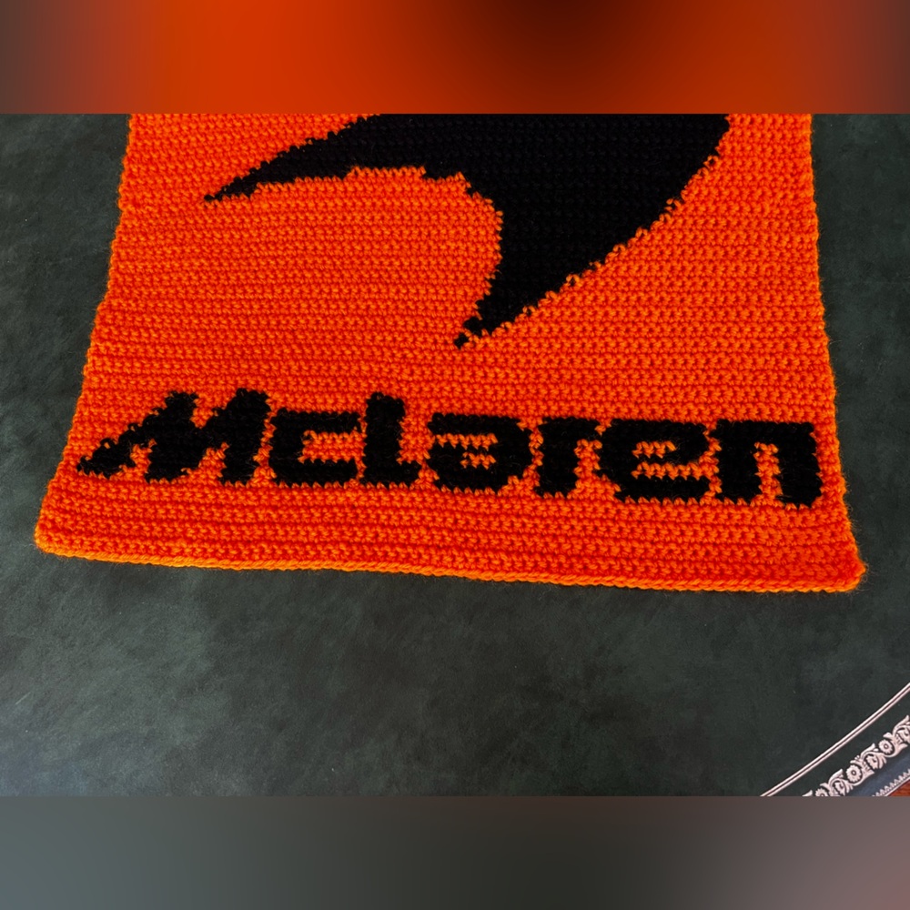 Hand Crocheted McLaren Logo Tapestry for F1–Indycar—Car Enthusiasts! - Picture 6 of 13